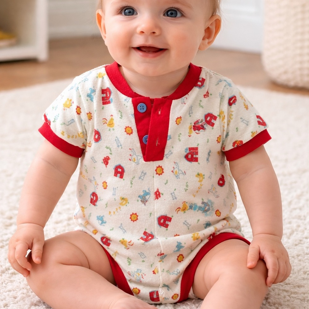 Izod Lacoste Red and White Printed Baby Bodysuit
